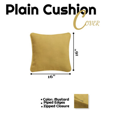 Cushion Covers 100% Cotton Plain Dyed Zip Pipe Edge Home Sofa Decor (40x40 cm)