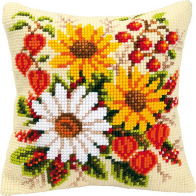 CUSHION FLOWER - Cross Stitch Kit: Cushion: Mixed Flowers - Vervaco