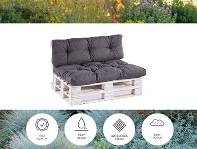 Cushion Seat Pad Backrest for Garden Pallet Sofa 120 x 80 Grey