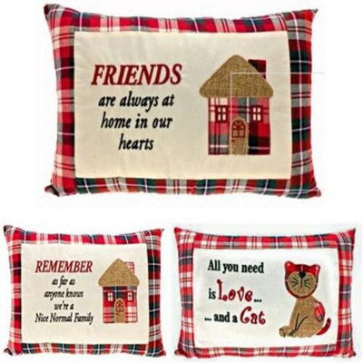Cushion Vintage Family Quote Embroidered Cosy Sofa Pillow Handmade