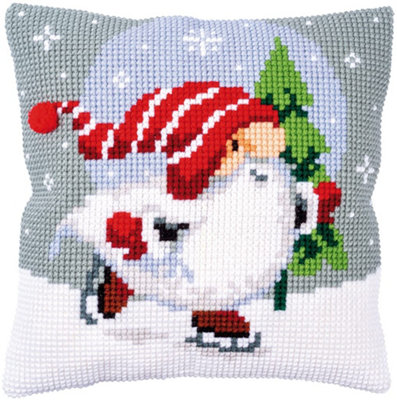 CUSHION XMAS GNOME - Cross Stitch Kit: Cushion: Christmas Gnome on Ice - Vervaco