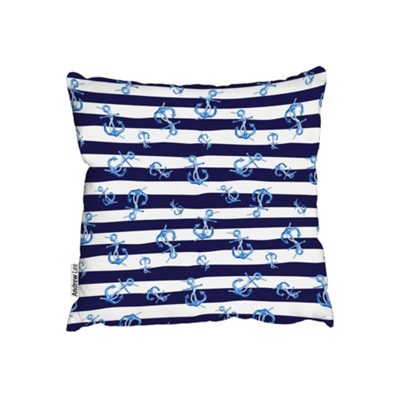 Cushions - Blue Anchors on Navy Striped Background (Cushion) / 45cm x 45cm