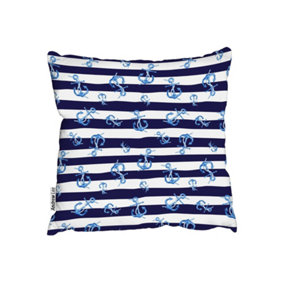 Cushions - Blue Anchors on Navy Striped Background (Cushion) / 60cm x 60cm