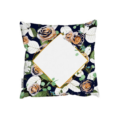 Cushions - Decorative Flowers On Navy Background (Cushion) / 60cm x 60cm