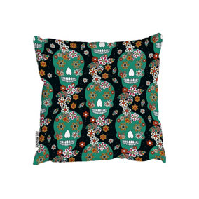 Cushions - Embroidery colorful simplified ethnic flowers and skull pattern (Cushion) / 60cm x 60cm