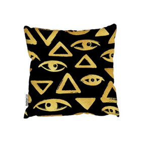 Cushions - Gold brush drawn eyes and triangle (Cushion) / 45cm x 45cm