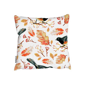 Cushions - Hand-drawn black bird and golden autumn oak leaves (Cushion) / 45cm x 45cm
