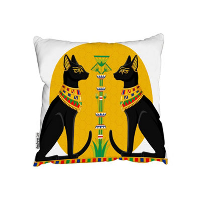 Cushions - Illustration of Black Egyptian Cats with Papyrus (Cushion) / 60cm x 60cm