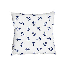 Cushions - Navy Anchors on White (Cushion) / 45cm x 45cm