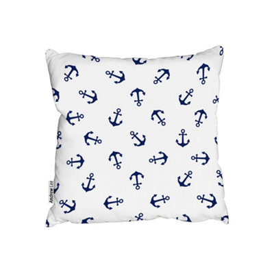 Cushions - Navy Anchors on White (Cushion) / 60cm x 60cm