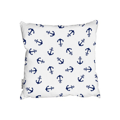 Cushions - Navy Anchors on White (Cushion) / 60cm x 60cm