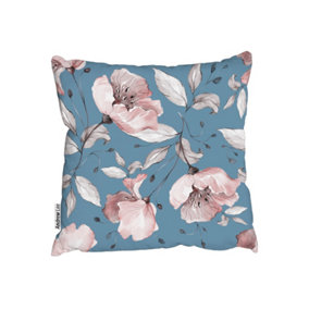 Cushions - Pink Flowers on Blue (Cushion) / 45cm x 45cm