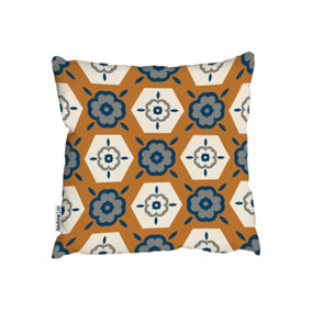Cushions - Rust orange background with gray, navy blue and beige (Cushion) / 45cm x 45cm