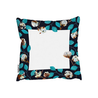 Cushions - Watercolour Blue Leaf Frame (Cushion) / 45cm x 45cm