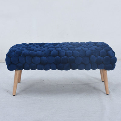 Cushla Bubbly Velvet Large Footstool - Dark Blue