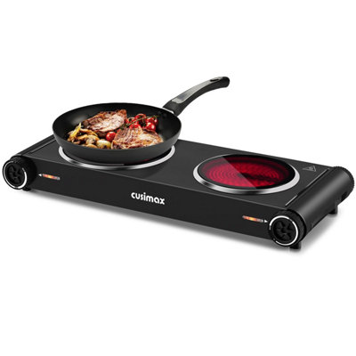 Cusimax Portable Hot Plate,2400W Infrared Dual Hobs,Dual Temperature Control,3.3kg