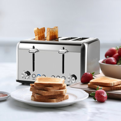 Cusimax Sleek Stainless Steel Toaster 4 Slice Extra-Wide Slots 6 ...