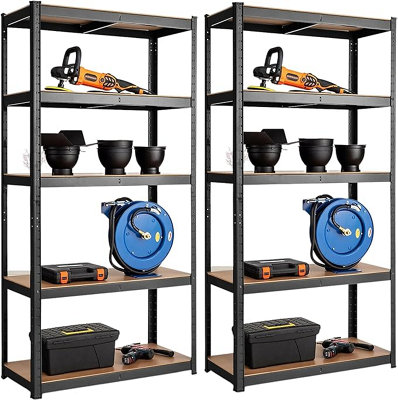 Customizable Garage Shelving Units - Metal Storage Shelves H70.8 x W35.4 x D11.8 in 2 Bay - 5 Tier MDF, Boltless Design