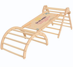 Customize Your Indoor Play with Our 3-in-1 Wooden Climbing Gym with Dual-Sided Ramp & Rocker Arch - Eco Montessori Climbing Set