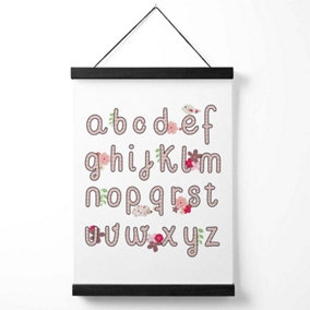 Cute Alphabet with Pink Flowers  Medium Poster with Black Hanger