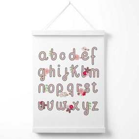 Cute Alphabet with Pink Flowers  Poster with Hanger / 33cm / White