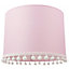 Cute and Modern Pink Cotton 10" Lamp Shade with Small White Woolly Pom Poms
