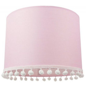 Cute and Modern Pink Cotton 10 Lamp Shade with Small White Woolly Pom Poms