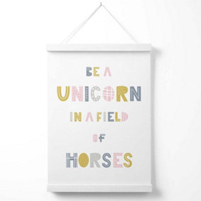 Cute Be a Unicorn Pink Scandi Quote Poster with Hanger / 33cm / White