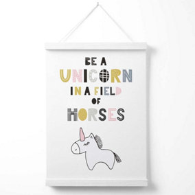 Cute Be a Unicorn Scandi Animal Poster with Hanger / 33cm / White