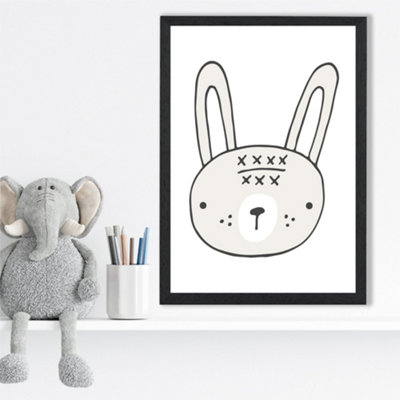 Cute Beige Rabbit Scandi Animal Framed Print SIZE: A3 with Black Frame
