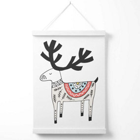 Cute Beige Reindeer Scandi Animal Poster with Hanger / 33cm / White