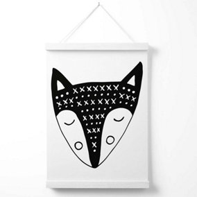 Cute Black Fox Scandi Animal Poster with Hanger / 33cm / White