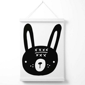 Cute Black Rabbit Scandi Animal Poster with Hanger / 33cm / White