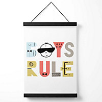Cute Boys Rule Scandi Quote Medium Poster with Black Hanger