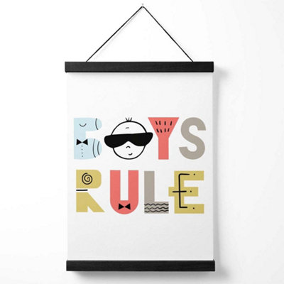 Cute Boys Rule Scandi Quote Medium Poster with Black Hanger