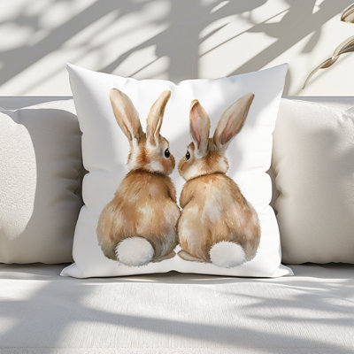 Cute Bunnies Printed Faux Suede Cushion 45cm x 45cm