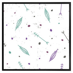 Cute cartoon pattern with feathers and arrows in boho style (Picutre Frame) / 16x16" / Oak