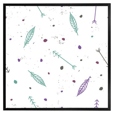 Cute cartoon pattern with feathers and arrows in boho style (Picutre Frame) / 16x16" / White