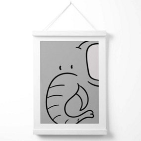 Cute Cartoon Style Elephant Poster with Hanger / 33cm / White