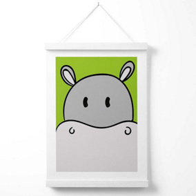 Cute Cartoon Style Hippo Face Poster with Hanger / 33cm / White