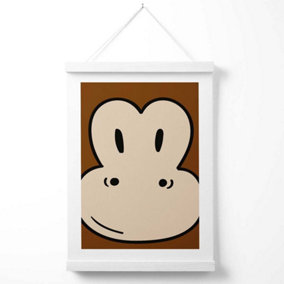 Cute Cartoon Style Monkey Face Poster with Hanger / 33cm / White