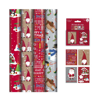 Cute Christmas Gift Wrapping Paper 4 x 4M Rolls And Gift Tags Gonk Characters Price Comparisons | Compare The Build