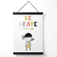 Cute Colourful Be Brave Little Boy Scandi Quote Medium Poster with Black Hanger