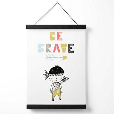 Cute Colourful Be Brave Little Boy Scandi Quote Medium Poster with Black Hanger