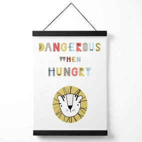 Cute Dangerous When Hungry Lion Scandi Quote Medium Poster with Black Hanger