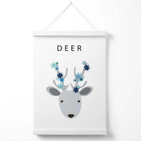 Cute Deer with Blue Stars  Poster with Hanger / 33cm / White