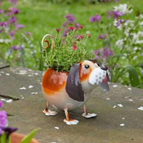 Cute Dog Pot Pet Novelty Fun Bright Metal Garden Decor Flower Planter