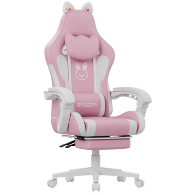 Cute Gaming Chair with Cat Ears and Massage Lumbar Support