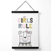 Cute Girls Rule Bear Scandi Quote Medium Poster with Black Hanger