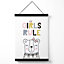Cute Girls Rule Bear Scandi Quote Medium Poster with Black Hanger
